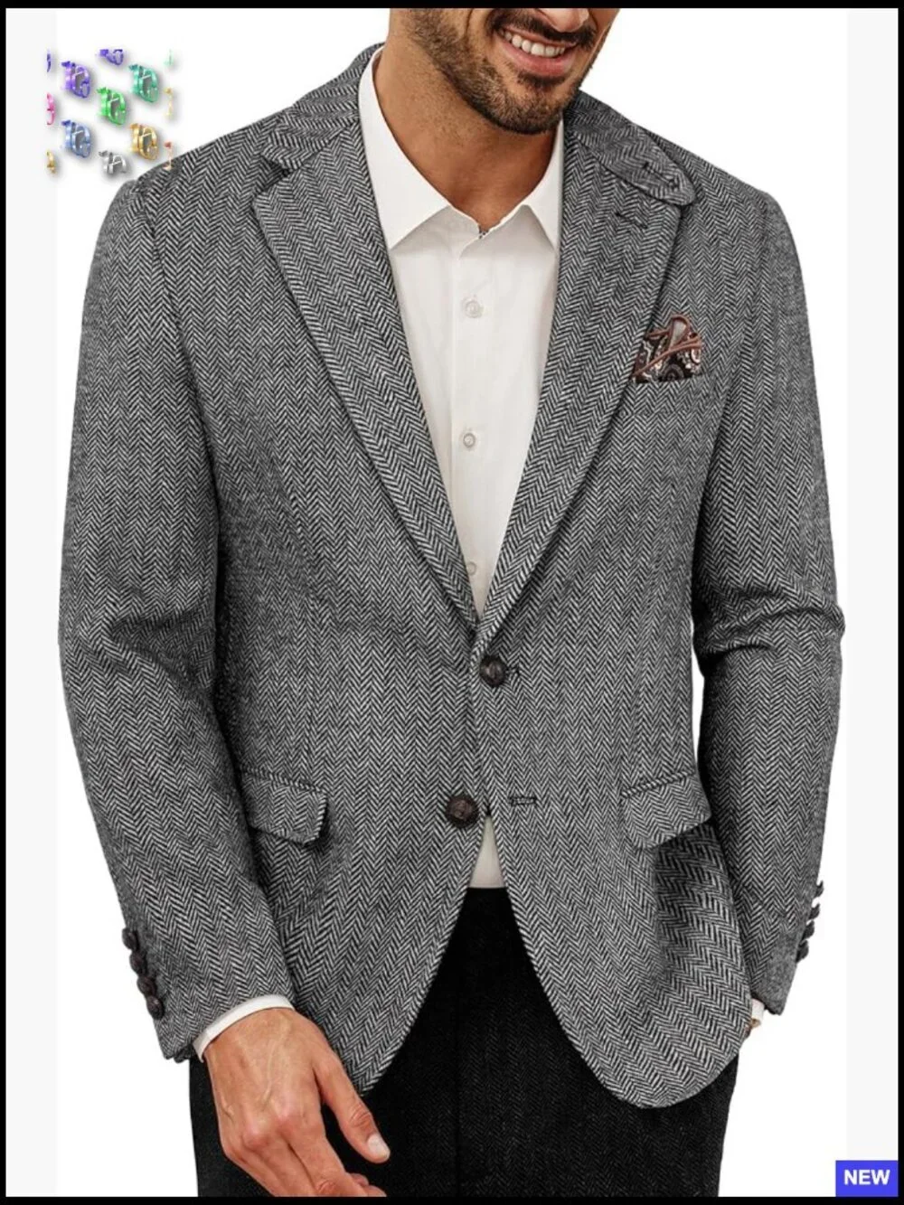 Vintage Wool Blend Herringbone Tweed Sport Coat Classic Fit Two Button Blazer